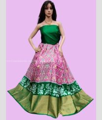 Baby Pink and Pine Green color Ikkat Lehengas with Kaddy Border Design-IKPL0008461