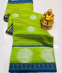Parrot Green and Blue color linen sarees with zari border saree design -LINS0000940
