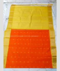 Orange and Lemon Yellow color gadwal cotton sarees with all over buttas design -GAWT0000470
