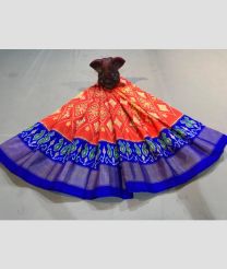 Orange and Royal Blue color Ikkat Lehengas with all over pochampally ikkat design -IKPL0028852