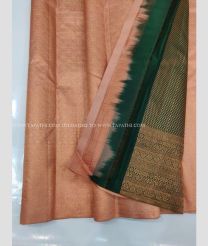 Sandal and Green color kanchi pattu handloom saree with zari border saree design -KANP0005735