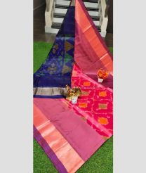 Pink and Navy Blue color Uppada Soft Silk sarees with pochampally border design -UPSF0004251