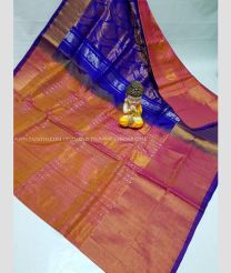 Copper Red and Blue color uppada pattu handloom saree with all over butties saree design -UPDP0014427
