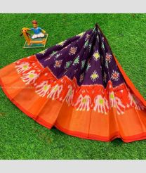 Plum Purple and Orange color Ikkat Lehengas with All over Pochampally design-IKPL0028608