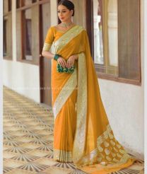 Mustard Yellow and Silver color Banarasi sarees with jacquard border design -BANS0019089