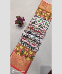 Half White and Golden Brown color silk sarees with all over ikkat design -SILK0018087