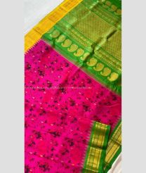Rani Pink Green and Yellow color gadwal pattu handloom saree with Kalamkari Design-GDWP0000684