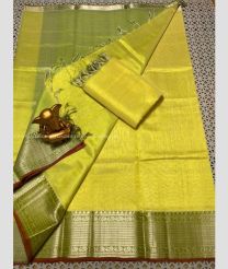 Yellow and Maroon color mangalagiri pattu handloom saree with kanchi border design -MAGP0026588