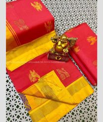 Red and Mango Yellow color Tripura Silk handloom saree with All over Thread Work Design-TRPP0006618