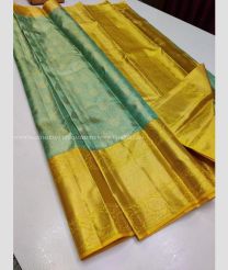 Pista Green and Yellow color kanchi pattu handloom saree with Jari Border Design-KANP0006559