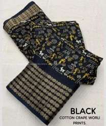 Black color silk sarees with All over Printed Design-SILK0015618