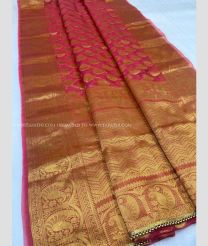 Red color Organza sarees with all over big buties design -ORGS0000417