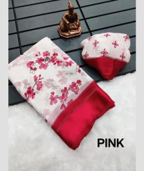 White and Deep Pink color Chiffon sarees with all over floral printed design -CHIF0002101