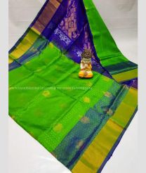 Parrot Green and Navy Blue color uppada pattu handloom saree with All over Buttas Design-UPDP0014428