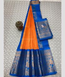 Orange and Blue color mangalagiri pattu sarees with kanchi kuppadam border design -MAGP0027211