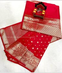 Red color Uppada Soft Silk handloom saree with All over Buttas Design-UPSF0002179