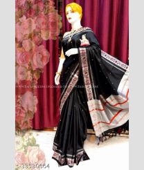 Black and White color silk sarees with all over buttas design -SILK0018140