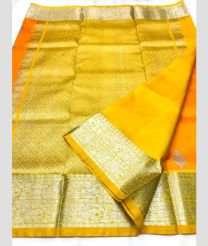 Orange and Yellow color venkatagiri pattu sarees with all over buttas design -VAGP0001226