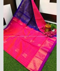 Pink and Navy Blue color kuppadam pattu handloom saree with All over Buttas Design-KUPP0054184