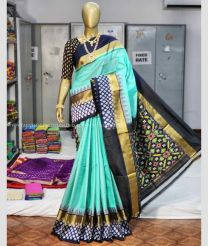 Sky Blue and Black color pochampally ikkat pure silk handloom saree with All over Pochampally ikkat design-PIKP0016996