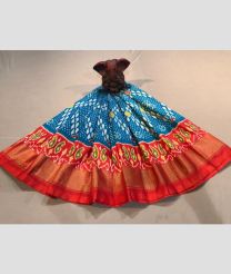 Blue and Orange color Ikkat Lehengas with all over pochampally ikkat design -IKPL0028851