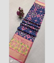 Navy Blue and Pink color silk sarees with all over ikkat design -SILK0018084