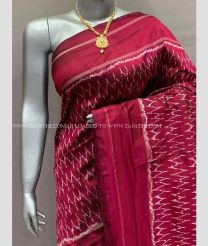 Maroon and White color pochampally ikkat pure silk handloom saree with Jari Border Design-PIKP0017406