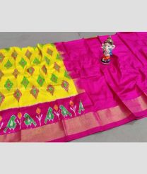 Yellow and Green color Ikkat Lehengas with All over Pochampally design-IKPL0000740