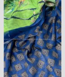 Green and Blue color linen sarees with printed design saree -LINS0000842