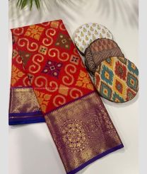 Red and Royal Blue color Banarasi sarees with Jari Border Design-BANS0000649
