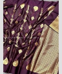 Plum Purple and Golden color Banarasi sarees with all over strips design -BANS0018994