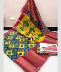 Yellow and Copper Red color linen sarees with all over kalamkari design -LINS0003881