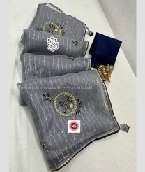 Grey and Navy Blue color Organza sarees with All over Kalti Work Design-ORGS0003140