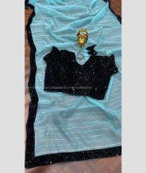 Sky Blue and Black color Organza sarees with plain saree design -ORGS0000492