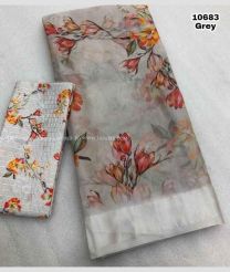 Grey and Red color Organza sarees with printed design saree -ORGS0000679