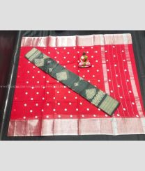 Red color Uppada Cotton handloom saree with all over printed buties saree design -UPAT0003007