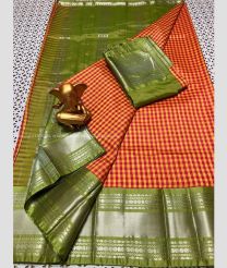 Pink and Fern Green color mangalagiri pattu sarees with rudraksha border design -MAGP0027321