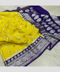 Yellow and Purple Blue color Banarasi sarees with all over buttas design -BANS0019049