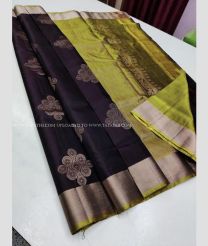 Black and Mehndi Green color soft silk kanchipuram sarees with Kaddy Border Design-KASS0000311