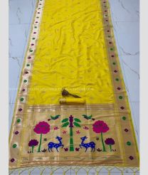Yellow color paithani sarees with all over meenakari buttas design -PTNS0005350