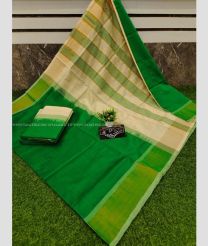 Pine Green and Cream color Tripura Silk handloom saree with Big Border Design-TRPP0003909