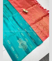 Sky Blue and Peach color soft silk kanchipuram sarees with All over Jari Design-KASS0000169