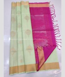 Cream and Pink color kanchi pattu handloom saree with kaddy border saree design -KANP0005636