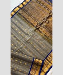 Grey and Navy Blue color gadwal sico handloom saree with Kanchi Border Design-GAWI0000417