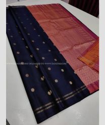 Dark Purple and Red color kanchi pattu handloom saree with small buti design -KANP0006064