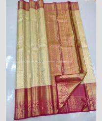 Cream and Pink color kanchi pattu handloom saree with big border saree design -KANP0005600
