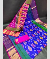 Blue and Pink color uppada pattu handloom saree with all over pochampally design saree -UPDP0014244