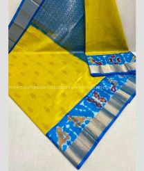 Mustard Yellow and Blue color kuppadam pattu handloom saree with Kaddy Border Design-KUPP0080255