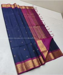 Navy Blue and Magenta color soft silk kanchipuram sarees with All over Checks and Buttas design-KASS0000802