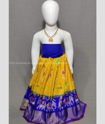 Mango Yellow and Royal Blue color Ikkat Lehengas with All over Pochampally design-IKPL0000731